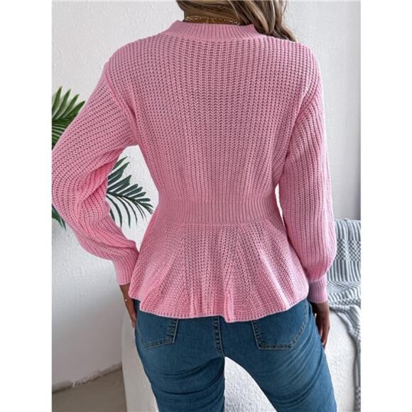 Cable Knit Round Neck Peplum Sweater - Picture 10 of 16